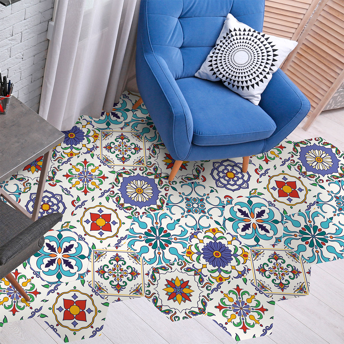 Vinilo baldosas suelo hexagons ludivina antideslizante - adhesivo pared - sticker revestimiento - 1 adhesivo 60x135cm-10stickershexagones30x26cm