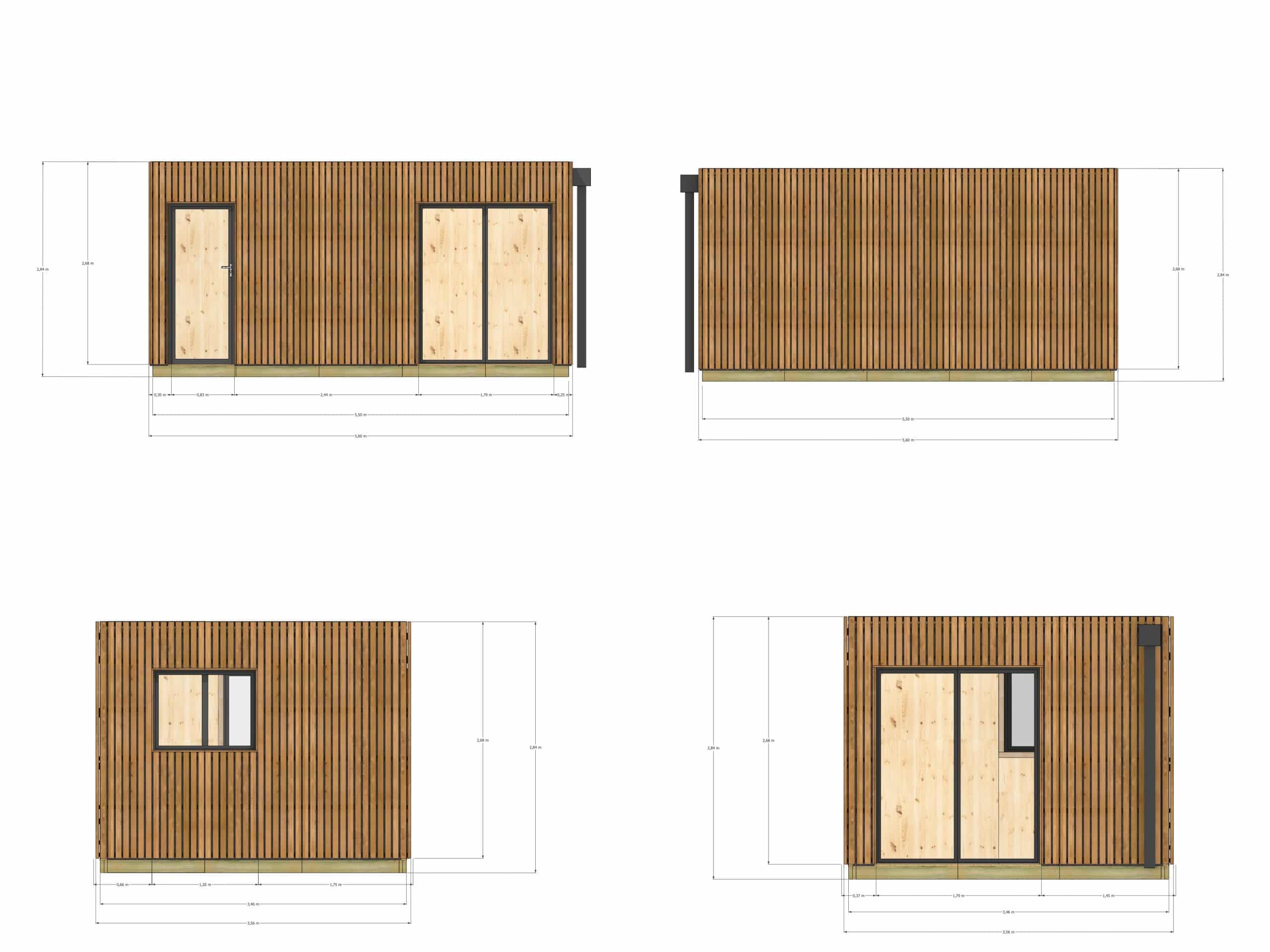 Studio de jardin ossature bois en bois 5,5 x 3,5 x 2,7 m avec plancher isolé / menuiseries alu k-line - 4