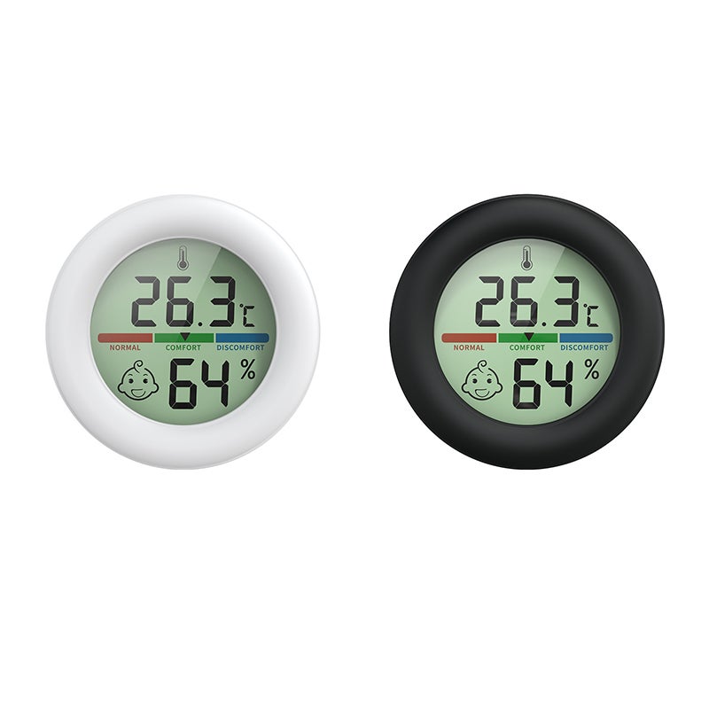 Okrągły, elektroniczny, cyfrowy miernik temperatury i wilgotności LCD o wysokiej precyzji, 2 sztuki, biały + czarny