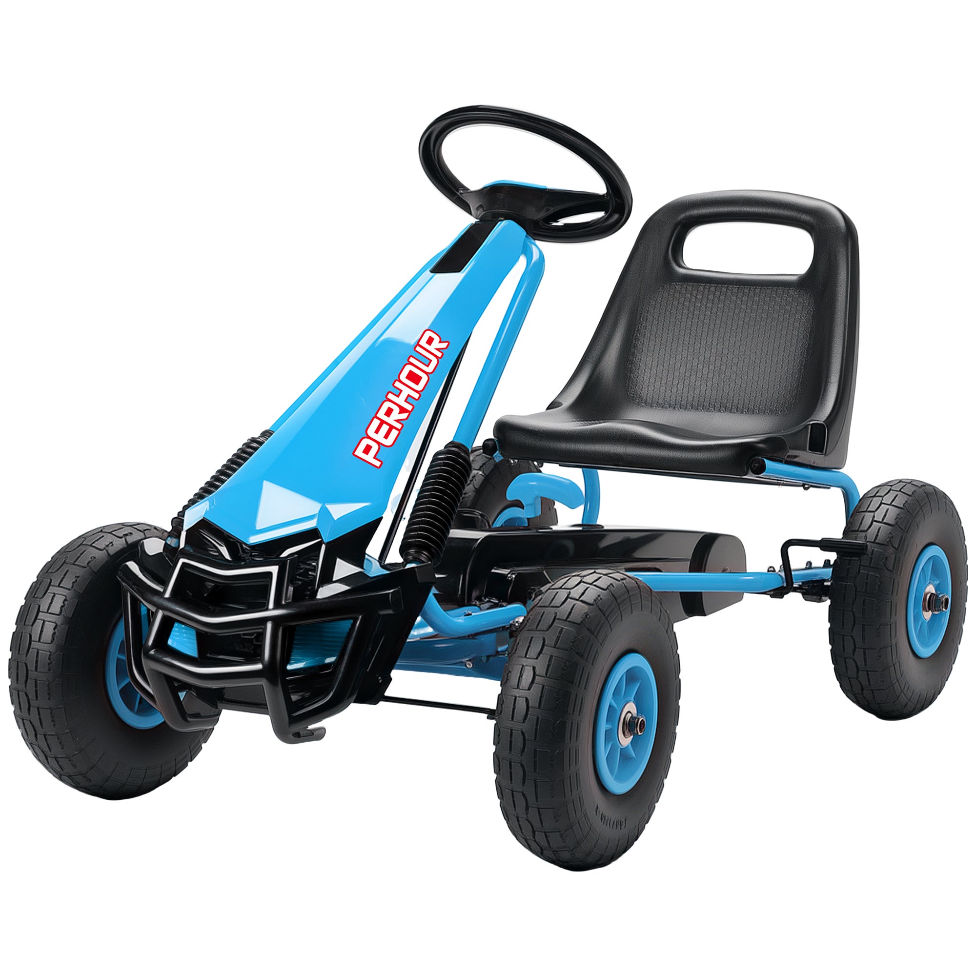 FANTASK Kart à Pédales – Dès 3 Ans – Siège Réglable 2 Positions – Frein à Main – Charge 30 Kg – Bleu – Développe Motricité – Cadeau Enfant 3-6 Ans