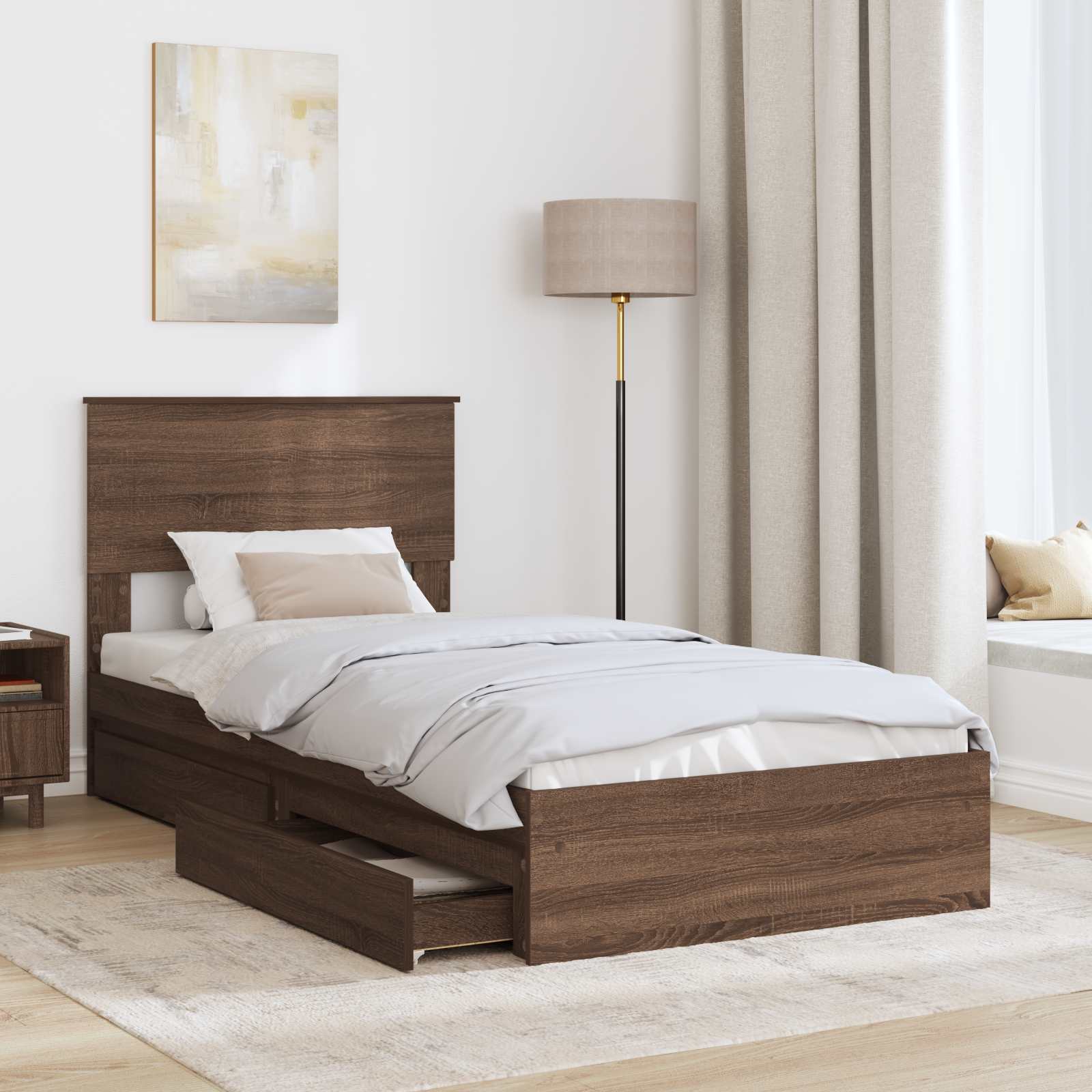Lit coffre chêne brun 75 x 190 cm panneau de bois - 3