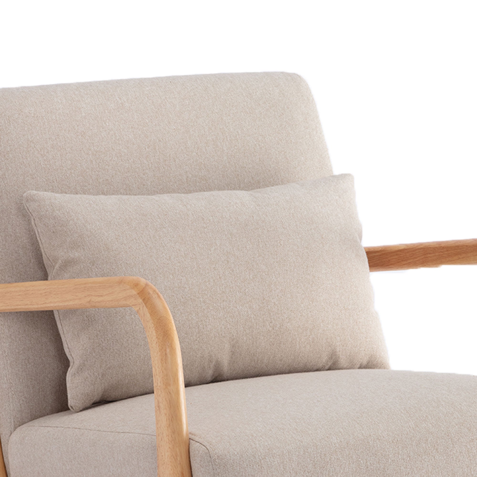 Fauteuil scandinave vintage MARIE lin beige et bois - 8