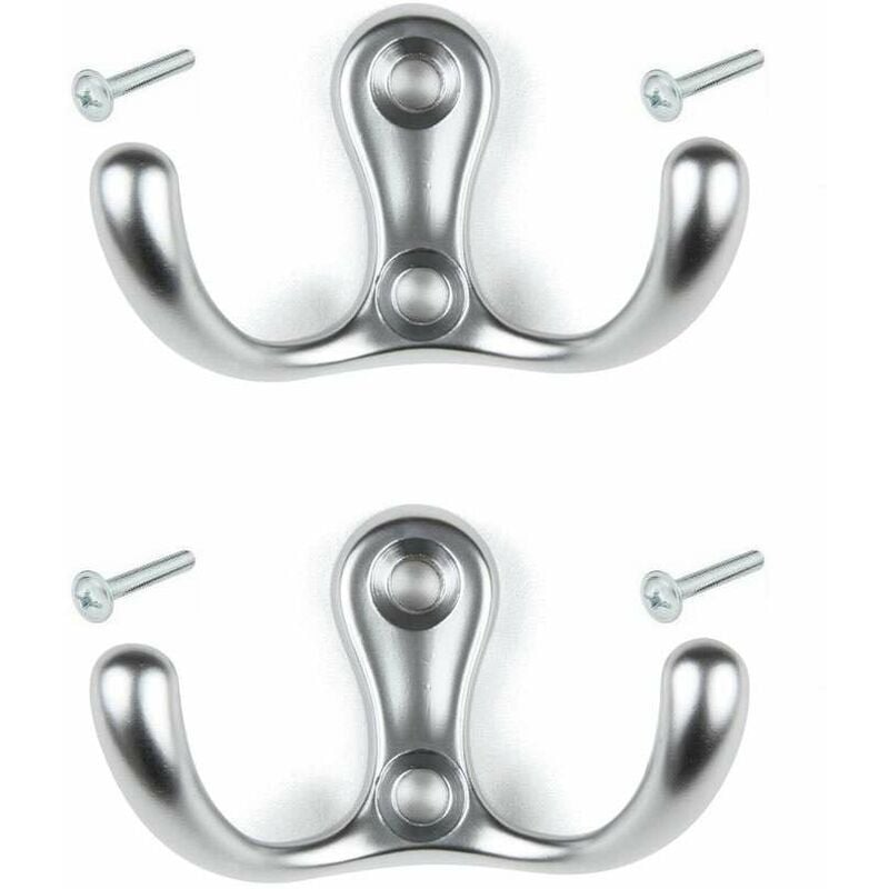 2x Wykończenie w chromie satynowym Podwójny metalowy hak ze śrubami Montaż ścienny Kuchnia Łazienka Wieszak na ubrania Ręcznik Torba Sztućce Ubrania