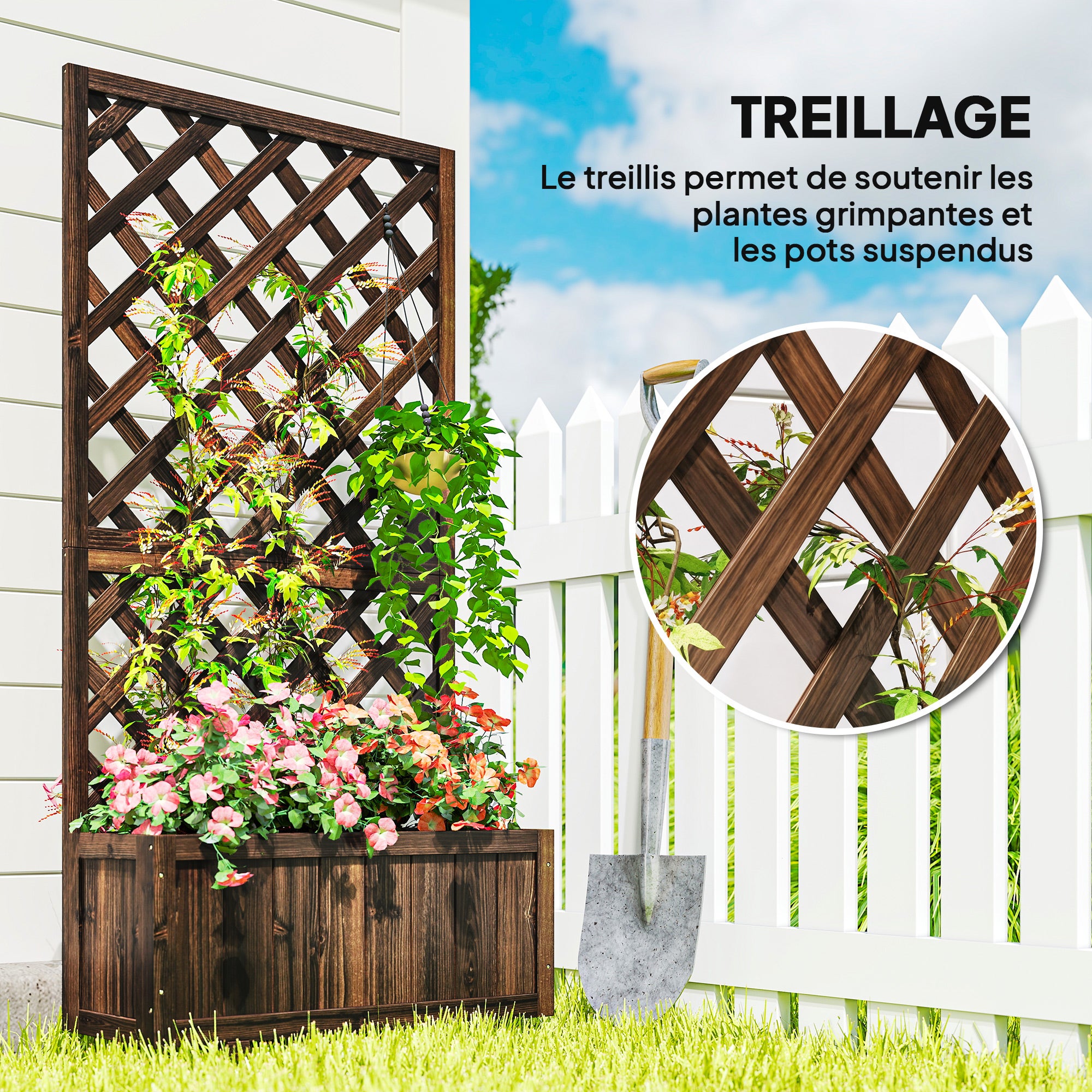 Jardinière avec treillis en bois de sapin pré-huilé - 4