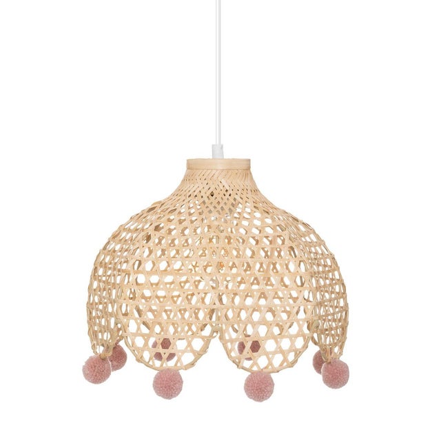 Diana à la campagne candeeiro de teto em bambu, 22 cm de altura / Candeeiro de teto infantil com pompons