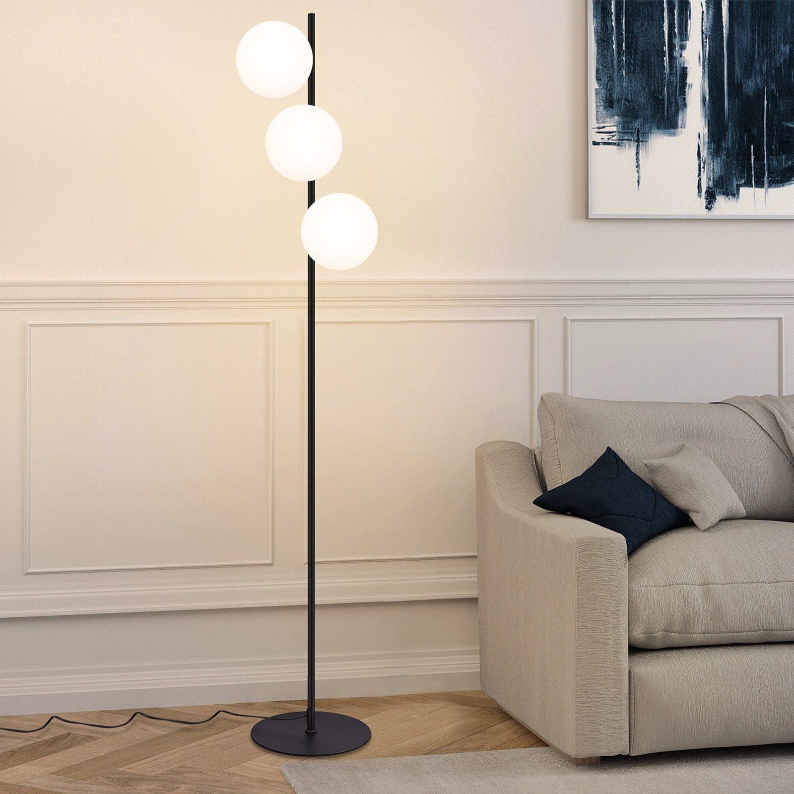 ZMH Lampadaire Noir 3 Lumières Pied E27 Moderne Design Métal Verre avec Interrupteur Pour Salon Bureau - 4