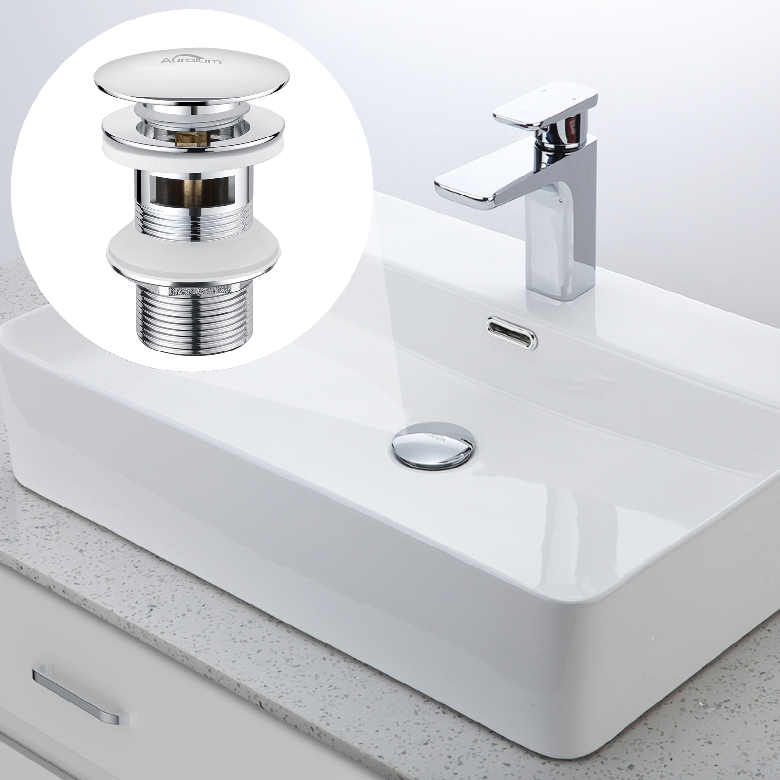 AURALUM MAX Bonde de Lavabo Bonde Pop-up avec Trop-plein Automatique Universelle Chromé Vasque Baignoire Salle de Bain - 7