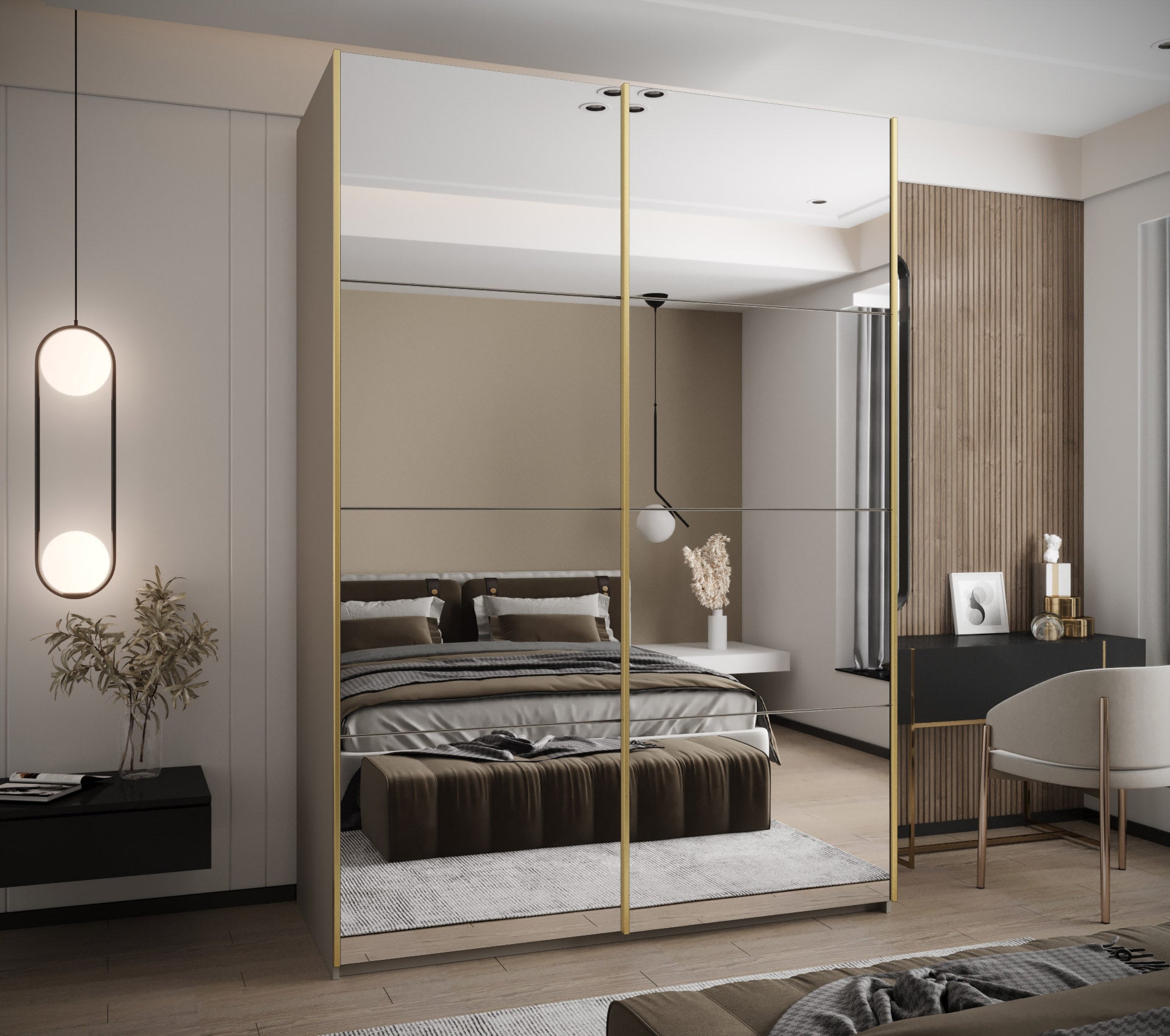 Szafa przesuwna wysoka Lux 2 170 x 64 x 245,5 cm kaszmir + kaszmir + u. złoty - Abiks Meble - 2