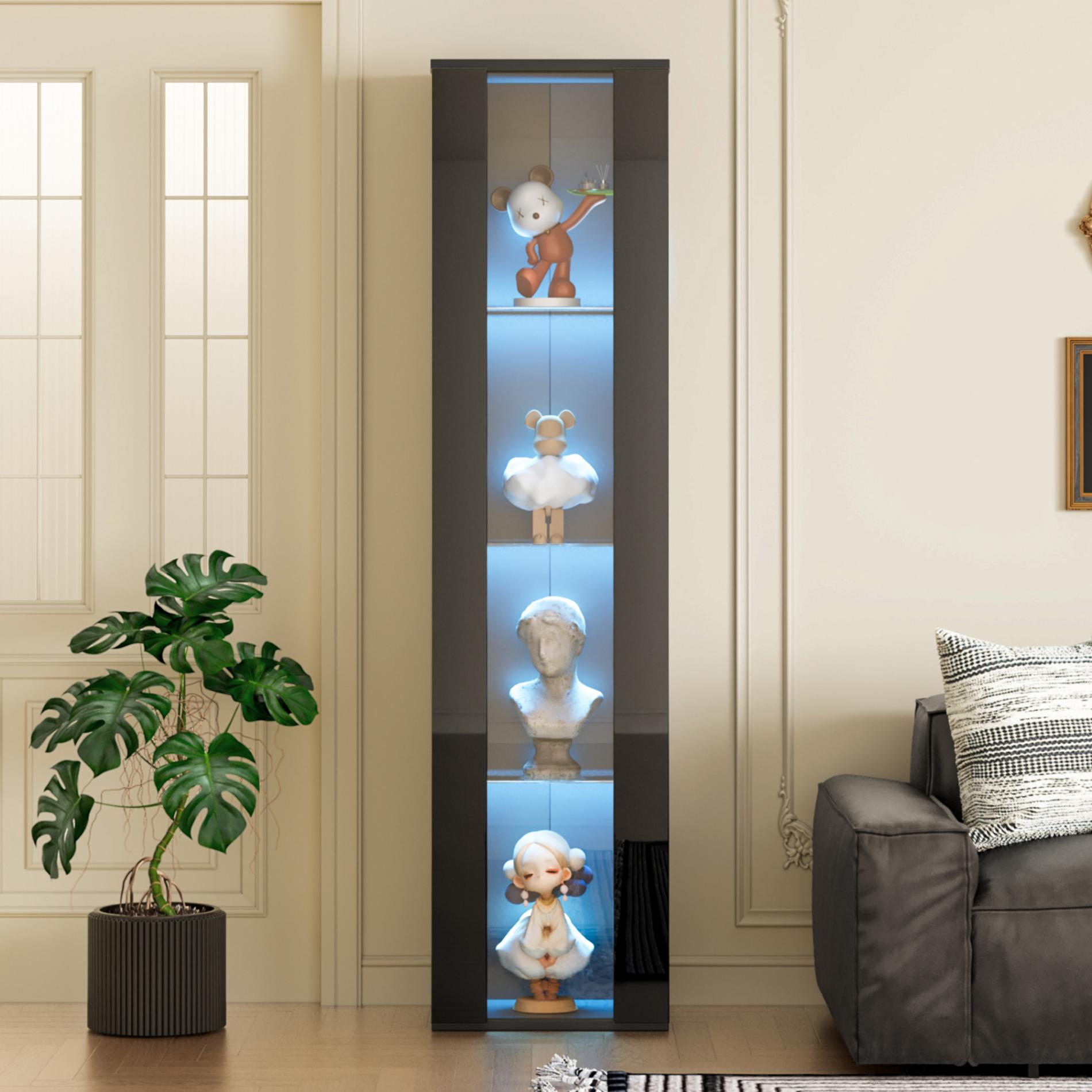 Wielofunkcyjna witryna LED 40×29×170 cm – nowoczesny ekspozytor z kolorowym oświetleniem, pilotem i akrylowymi panelami