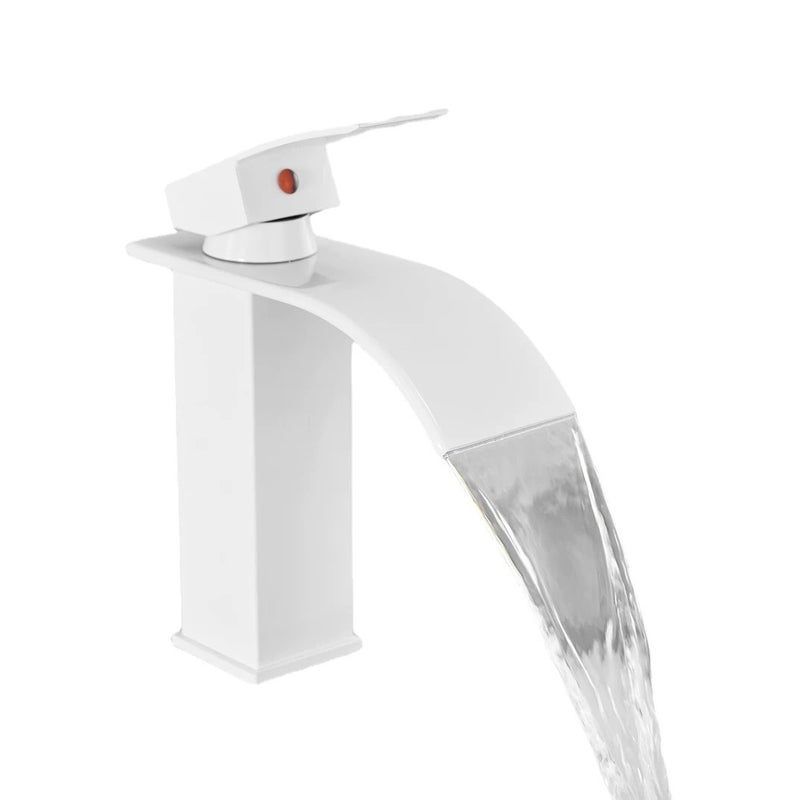 Nowoczesna bateria do łazienki i kuchni, efekt wodospadu, elegancka bateria umywalkowa, dostępna z mieszaczem wody ciepłej i zimnej, biała