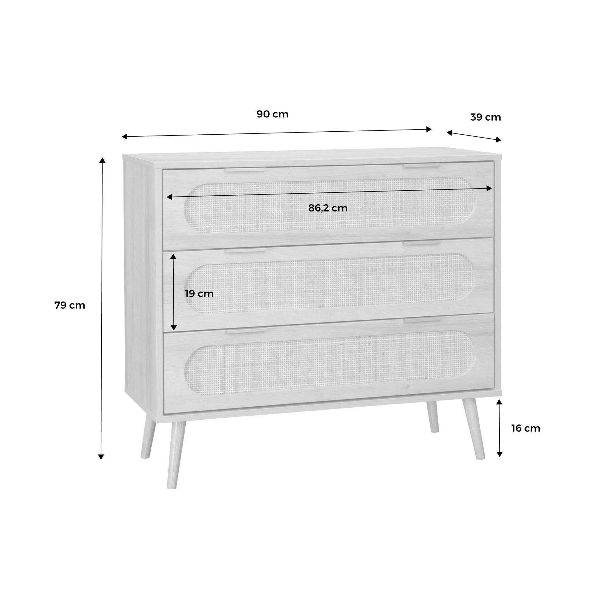 Commode. Eva. décor bois et cannage arrondi. 3 tiroirs L 90 x l 39 x H 79cm EVA - 4