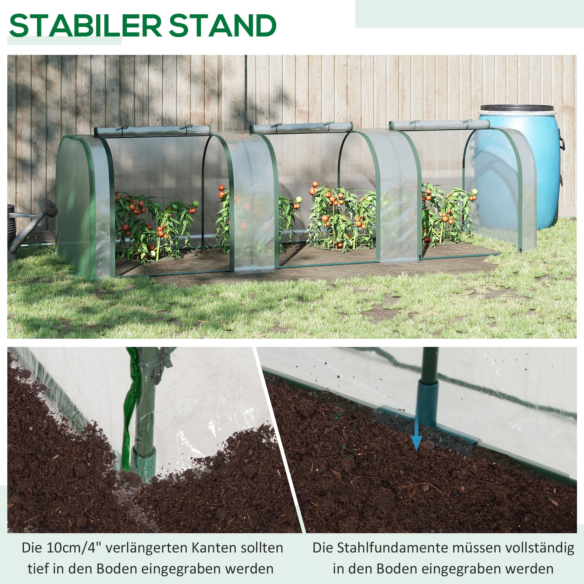 Serra in alluminio, tre porte avvolgibili, struttura in acciaio, trasparente, 295 x 100 x 80 cm - 6