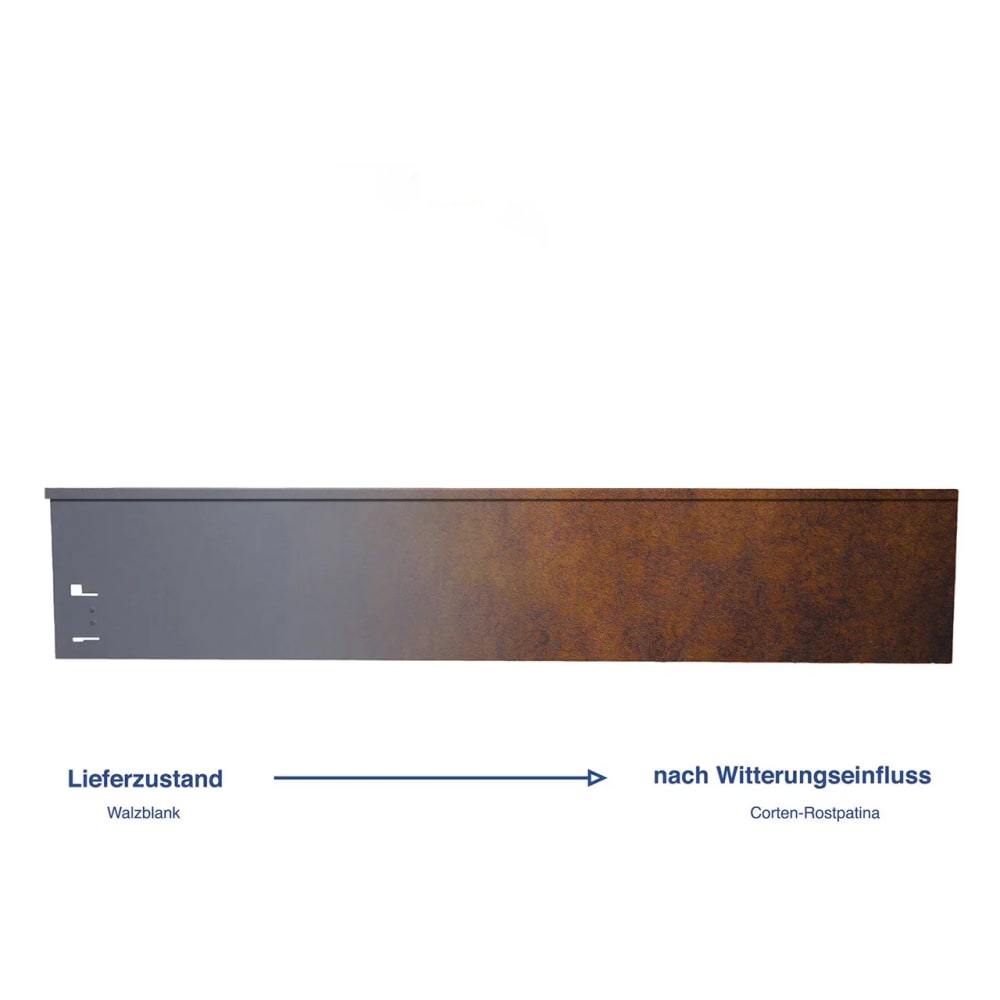 Bordadura jardim Aço corten com 113 cm de comprimento, 13,5 - 18,5 cm de altura, limitador de relva - Peça final, Largo: 13.5 cm - 2