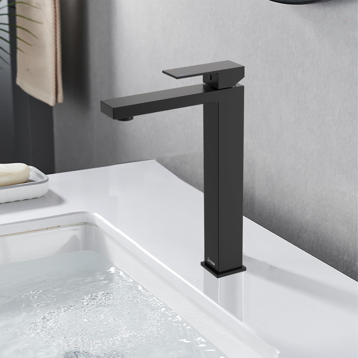 Grifo de Bano Negro Mate Grifo Extra Alto con Altura de Salida de 250 mm para Lavabo Monomando Lavabo Suministro de Agua Fria y Caliente Leroy Merlin