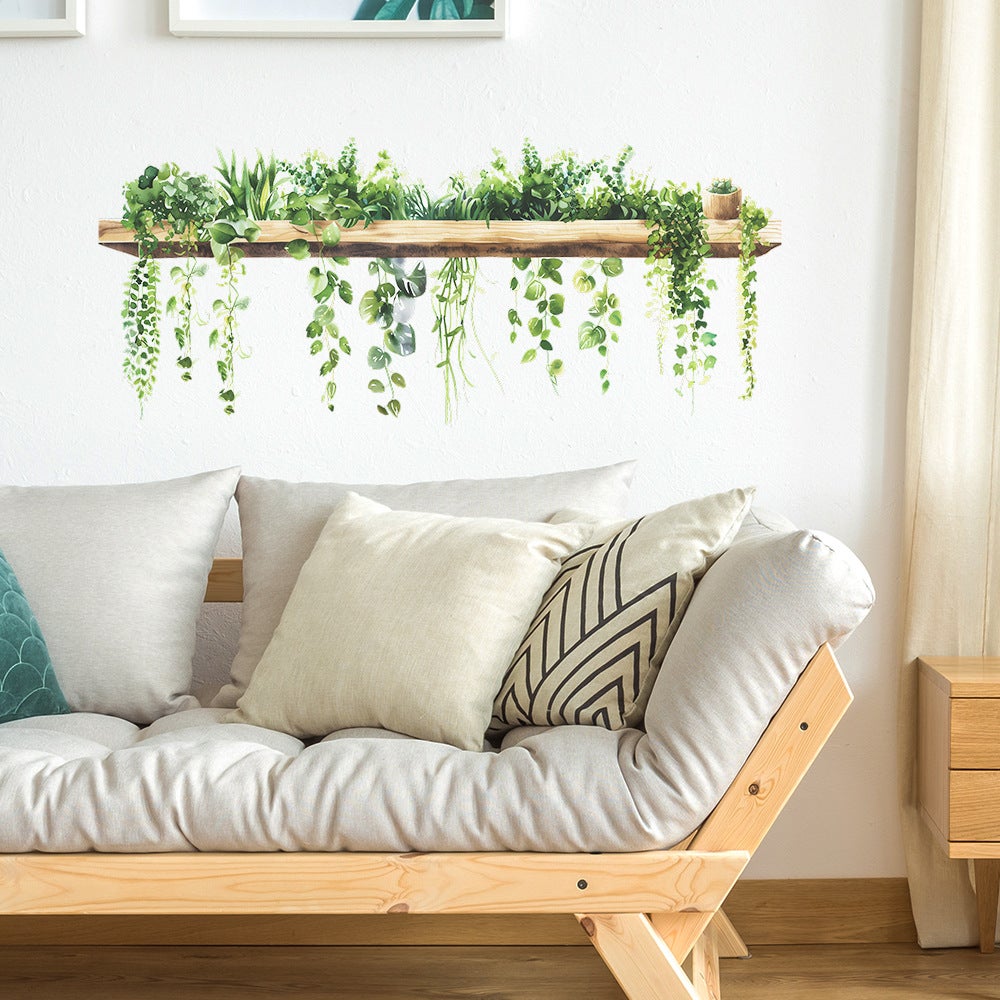 Stickers Muraux Plantes Vertes Autocollant Mural Suspension Adhésif Art Decoration Murale Sticker Mural pour Cuisine Salon Chambre Salle de Bain - 2