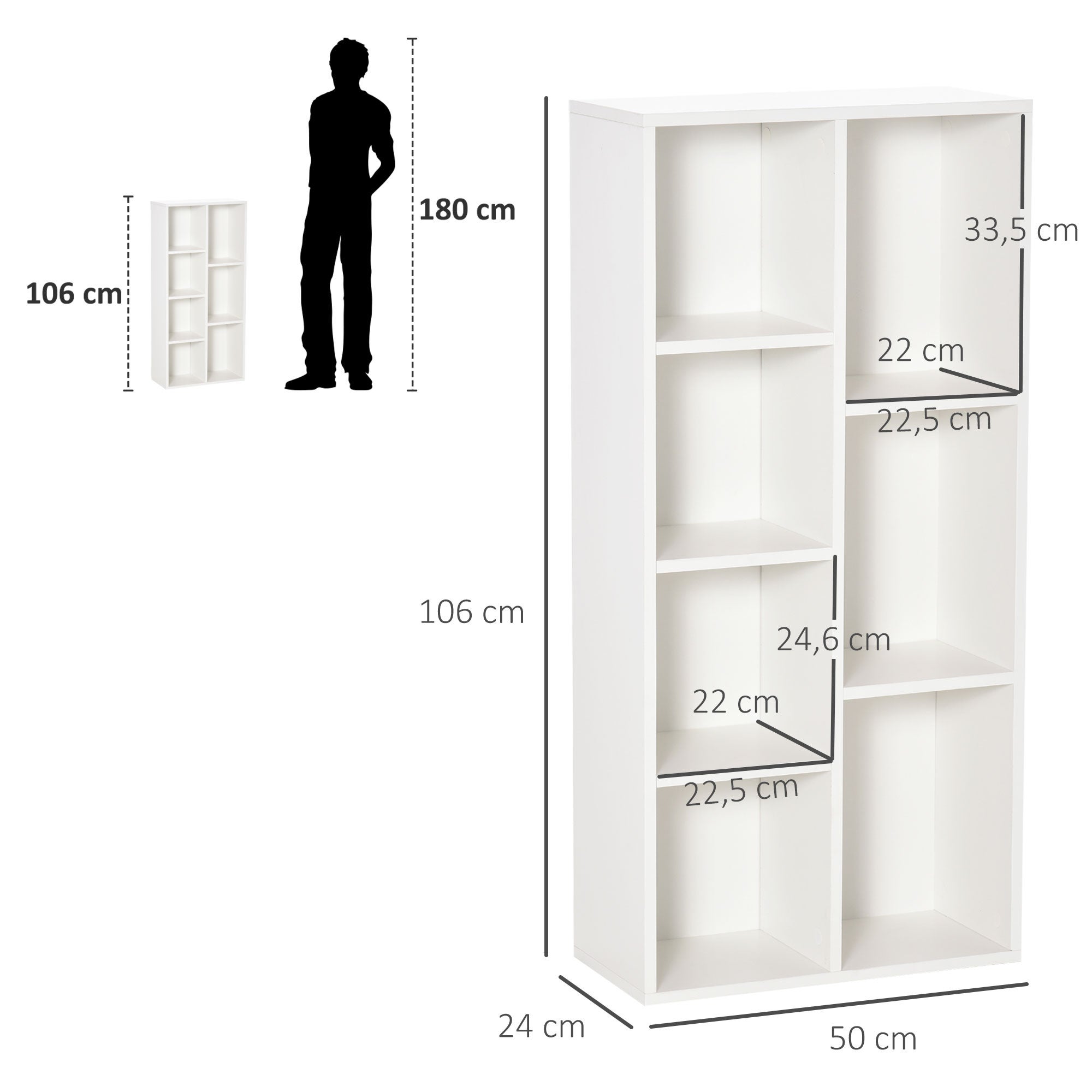 Estante para Livros HOMCOM Branco Aglomerado de Madeira 50x24x106cm - 3