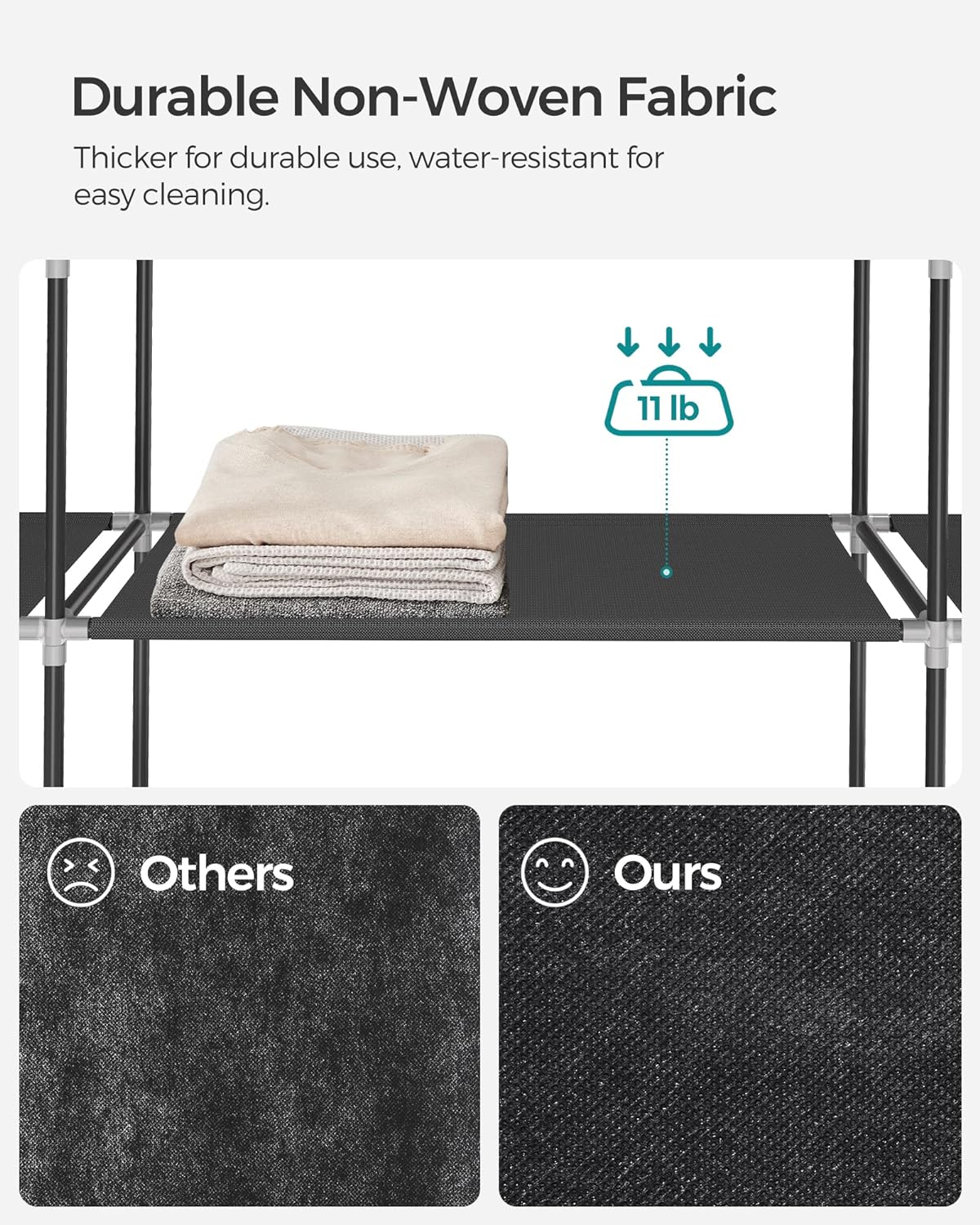 SONGMICS Armoire de Rangement en Tissu, Penderie avec Housse, Placard, Garde-robe, 45 x 150 x 175 cm, 12 Compartiments, pour Chambre, Vestiaire, Noir - 3