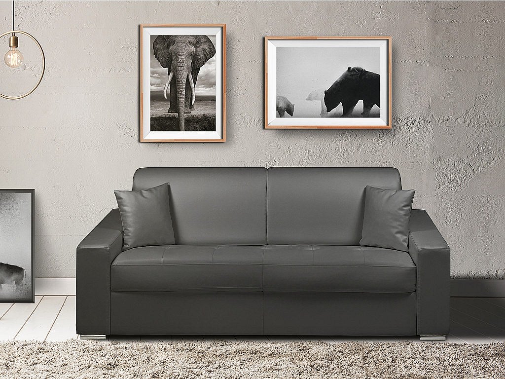 Canapé 3 places convertible express en simili EMIR - Noir - Couchage à lattes larges 140 cm - Matelas 18 cm - 5