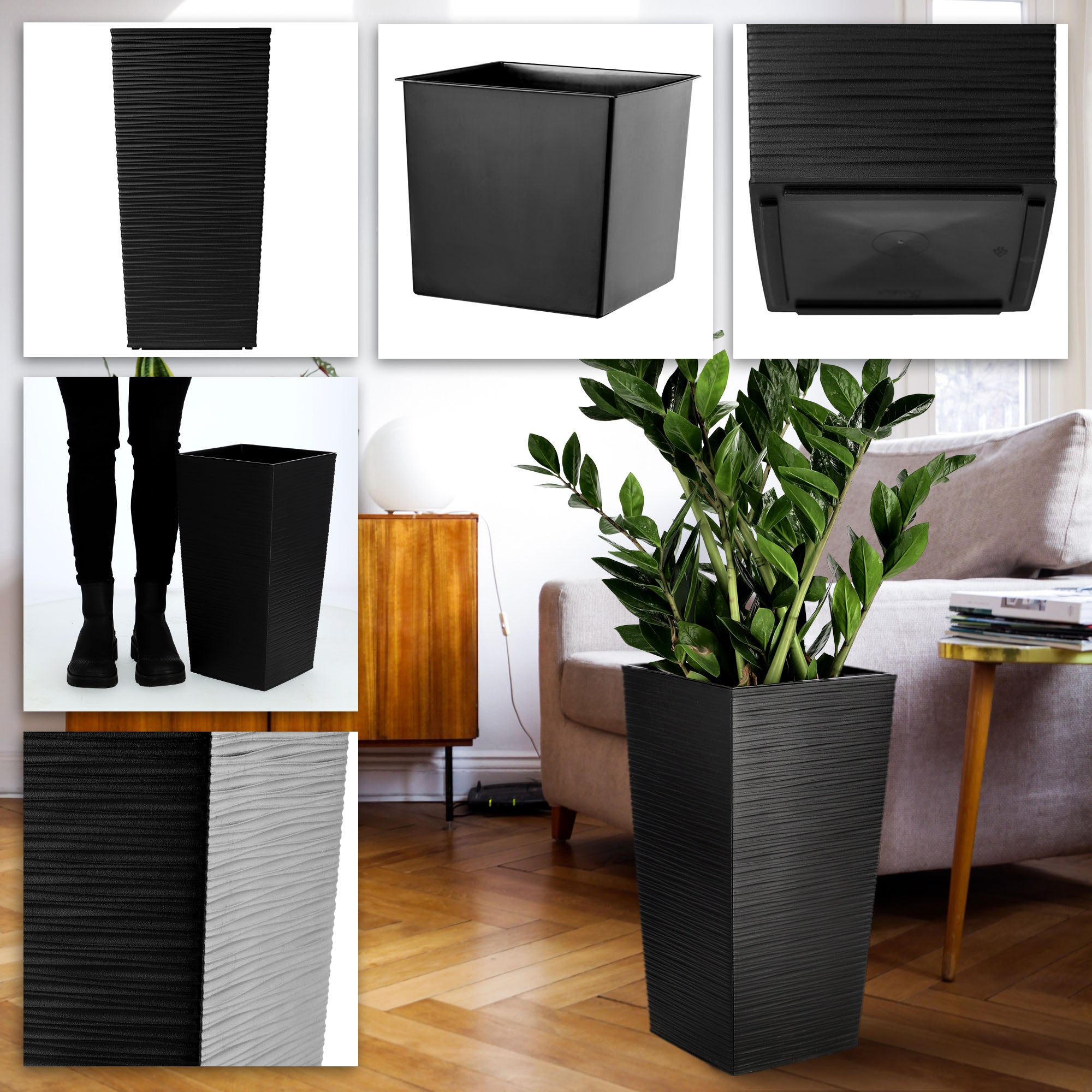 KADAX Vaso da Fiori Alto, Grande Fioriera in plastica per la Decorazione Moderna ed Elegante di Interni ed Esterni, Vaso da Fiori (46,5 cm, Nero) - 3