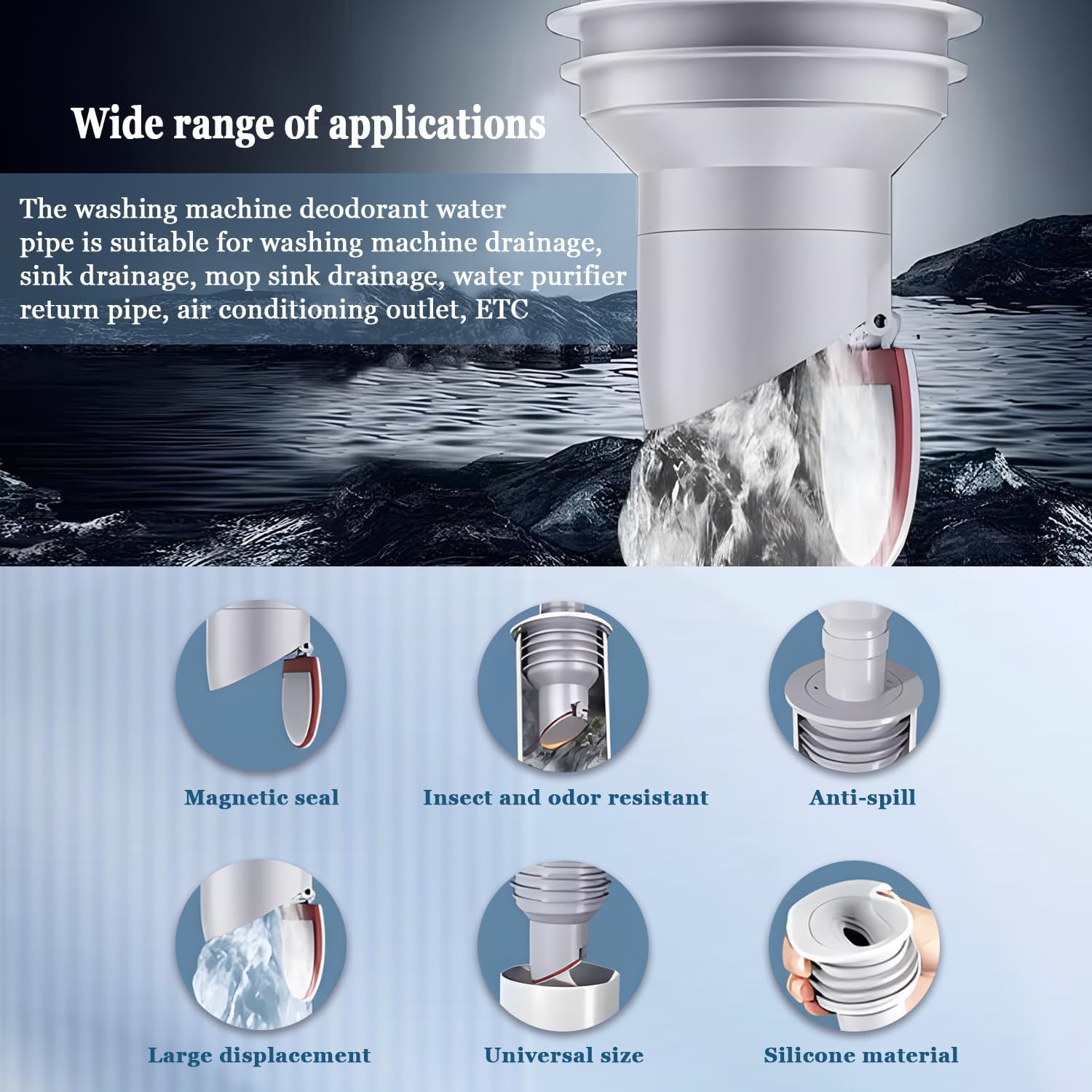 Lot de 2 bouchons déodorants pour tuyau de vidange de machine à laver - joints de tuyau de vidange de déodorant pour cuisine et maison 35-40 mm - 7