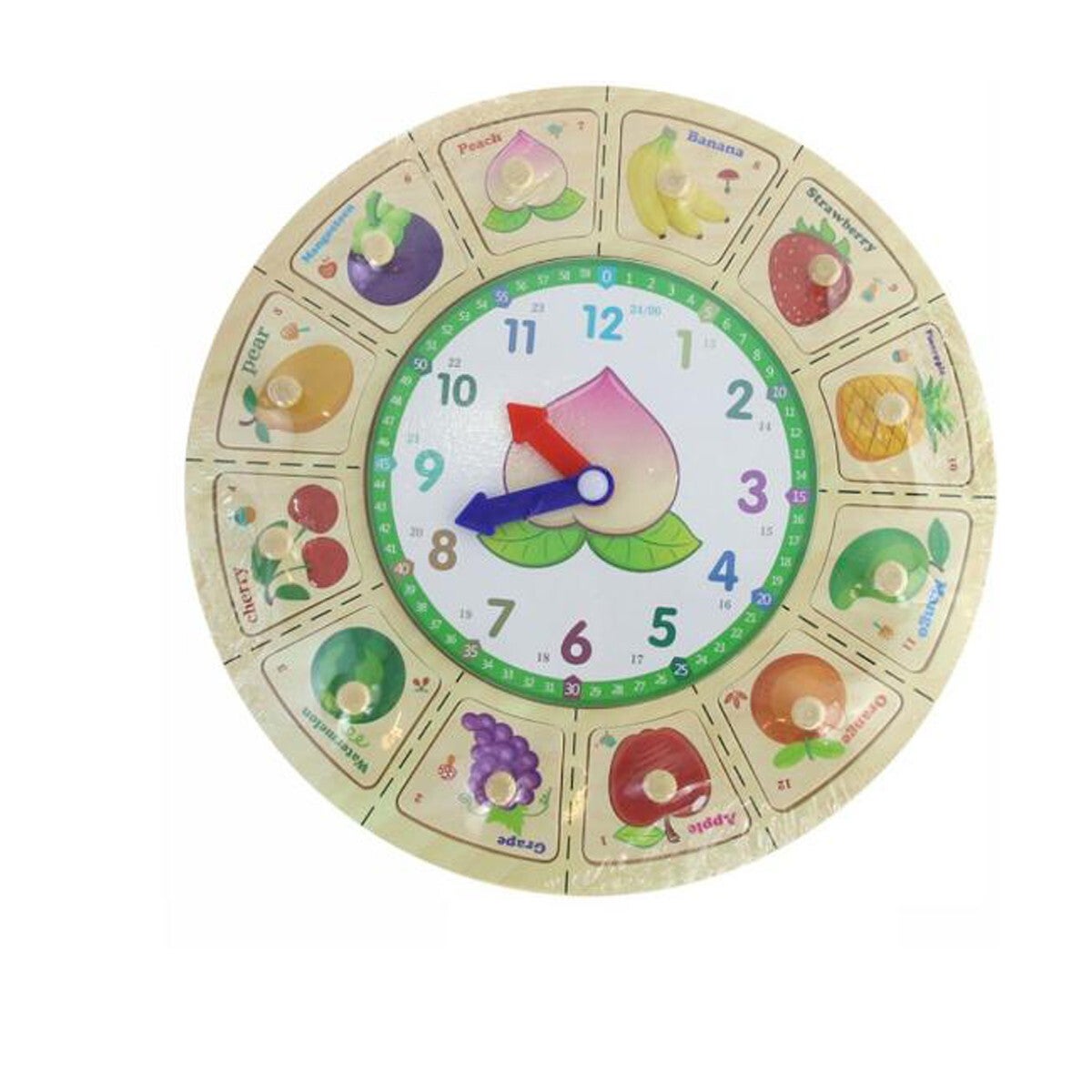OROLOGIO EDUCATIVO IN LEGNO BAMBINI FRUTTA PUZZLE GIOCO METODO
