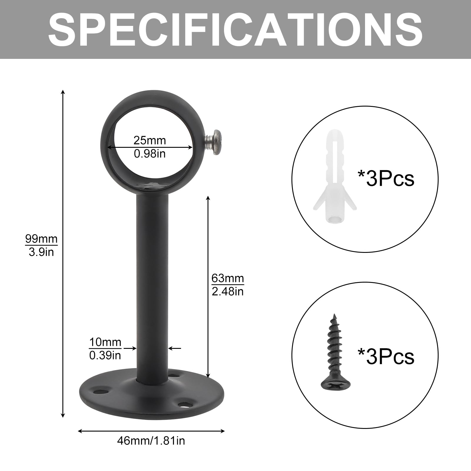 4 pièces Acier inoxydable Robuste Support de tringle à rideau pour plafond pour tringles à rideaux de 25 mm (4, 25MM) - 3