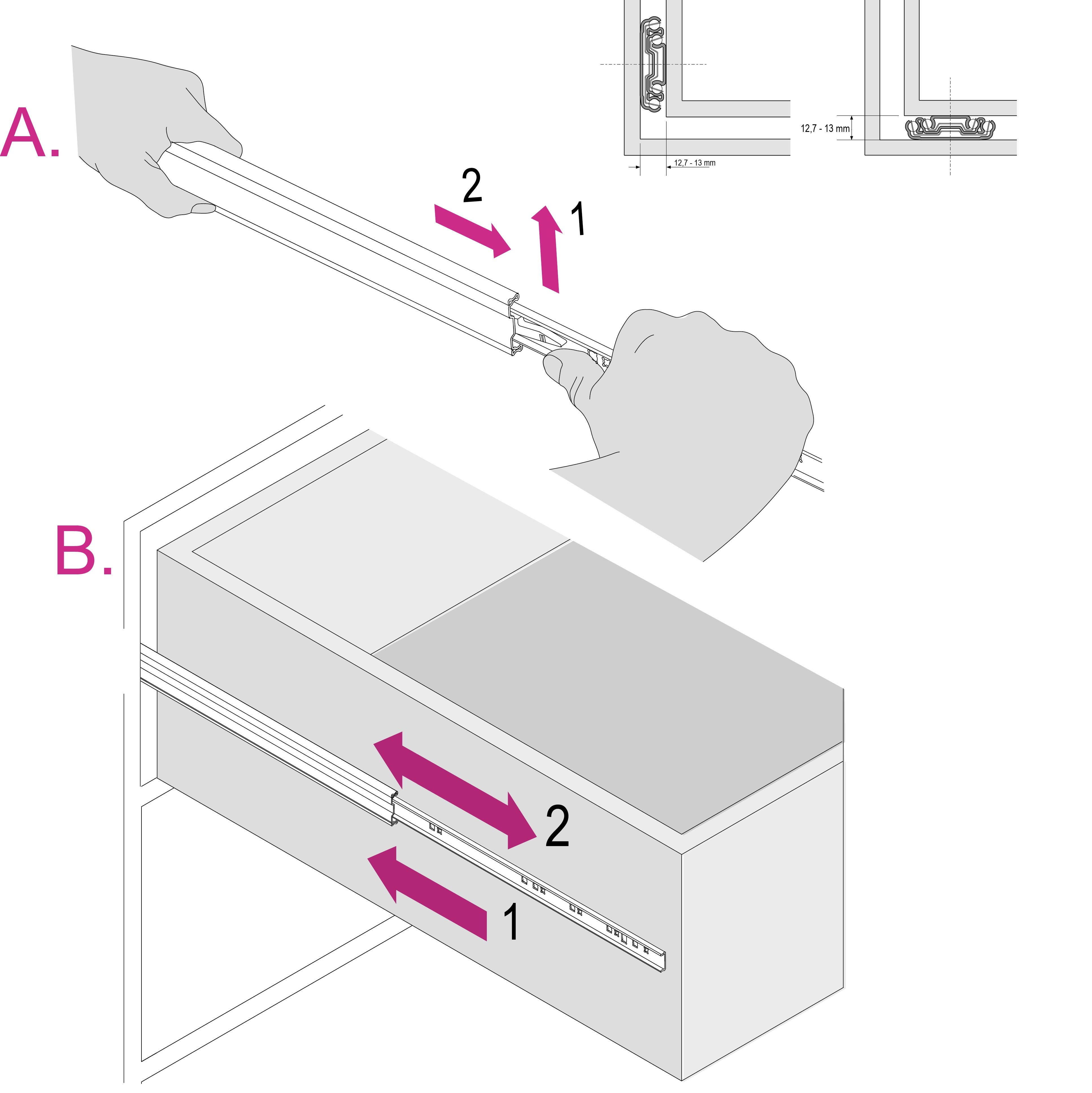 48 - 1000 mm PAR DE GUIAS DE RÓTULAS PARA GAVETA, FECHO STANDARD, EXTENSÃO TOTAL, CAPACIDADE DE CARGA 45 KG (2 PEÇAS) MONTAGEM LATERAL - 5