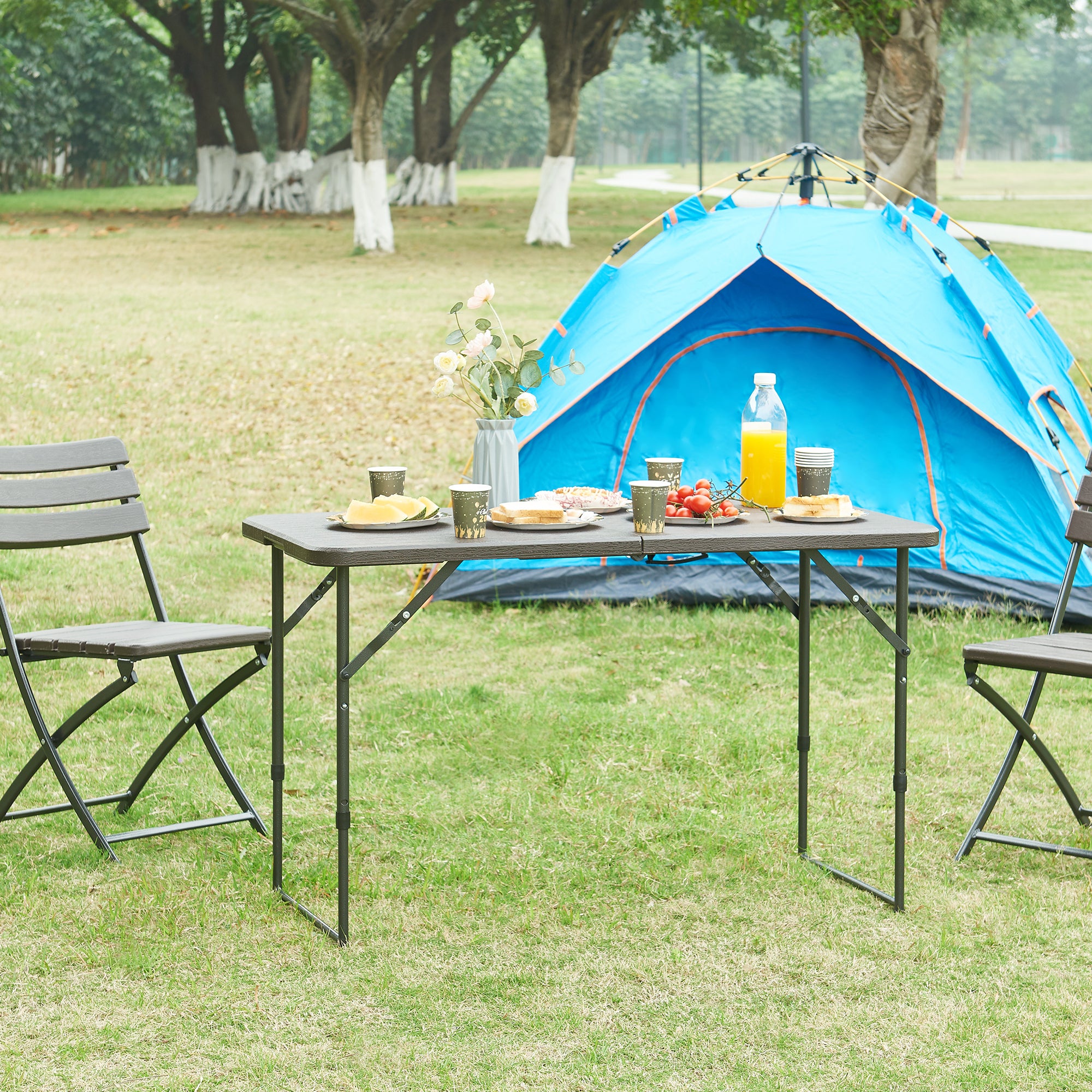 Miadomodo® Table Pliante - 3 Pièce, Pliable, en Aluminium, Hauteur Réglable, Robuste, Multifonction - Table Pliable de Camping, Jardin, Intérieur/Extérieur, Pique-Nique, Balcon, Marché aux Puces