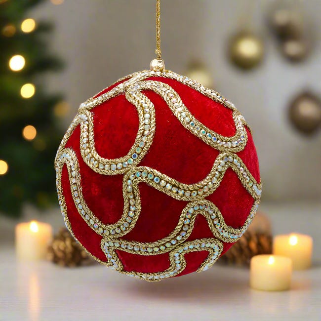 Palline Natale Velluto Rosso - Set 10 Sfere Infrangibili 10cm Palline Natale Velluto Rosso - Set 10 Sfere Infrangibili 10cm