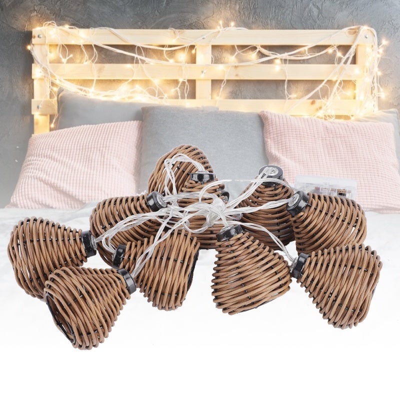 Guirlande lumineuse de 10 lampes en rotin avec boules LED, idéale pour la décoration de mariage et d'intérieur. - 6