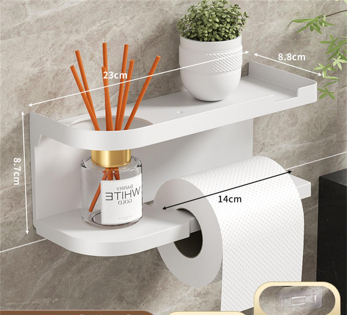 Porta carta igienica senza fori,dispenser per carta igienica, mensola,  porta carta igienica per il bagno,adatto a bagni e cucine(bianco) - QWINERN 