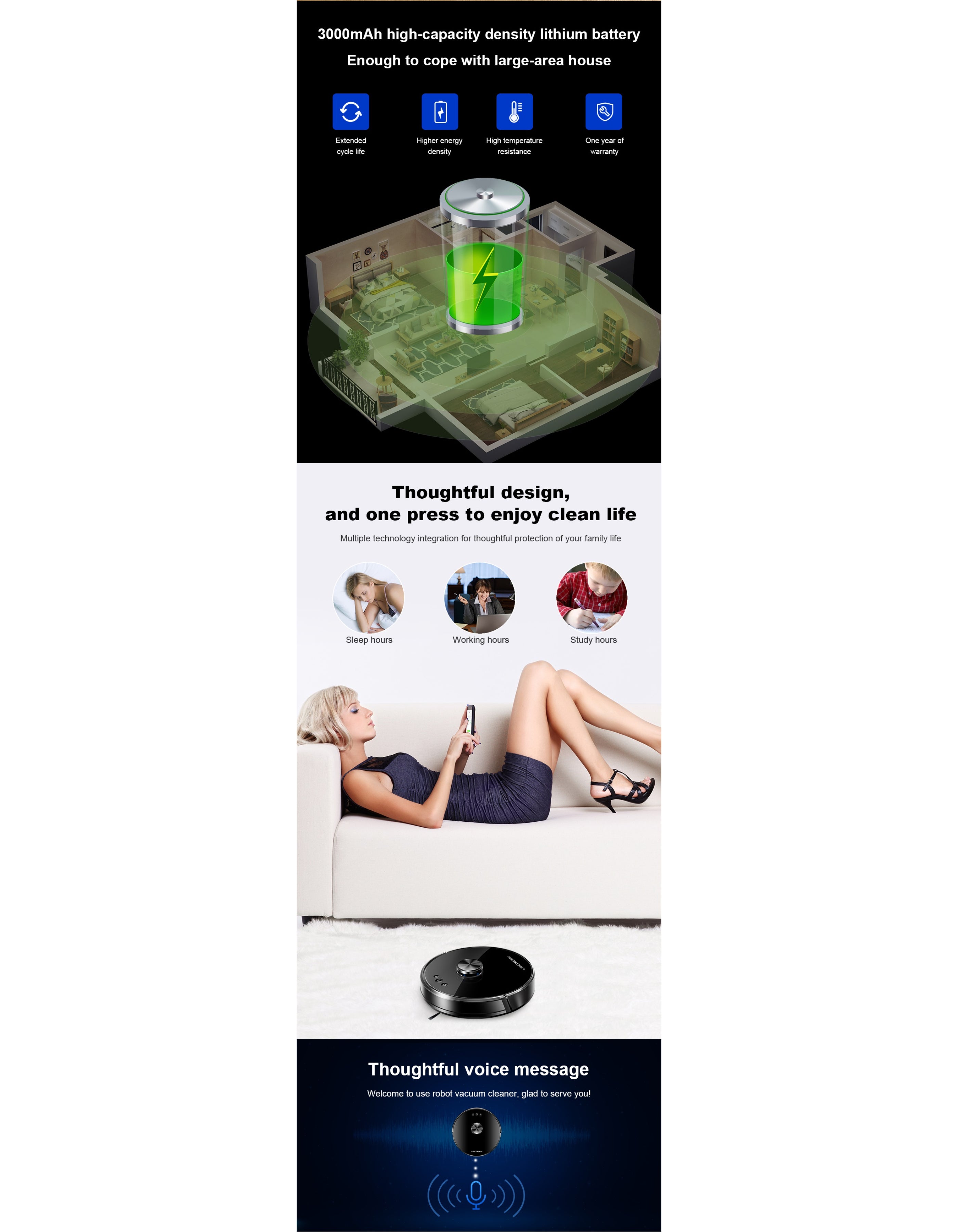 Aspirateur robot LIECTROUX XR500, nettoyage humide et sec, plusieurs modes de navigation, batterie 3000 mAh, autonomie jusqu'à 130 minutes - 4