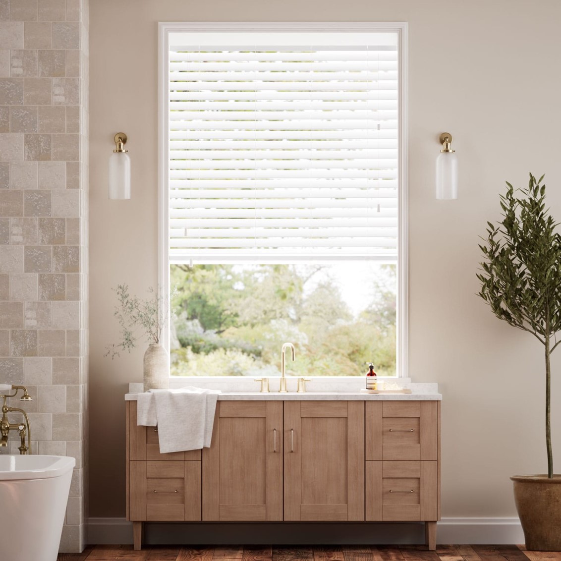 Venecianas madera efecto madera con escalerilla color blanco 178x120 - cortinadecor