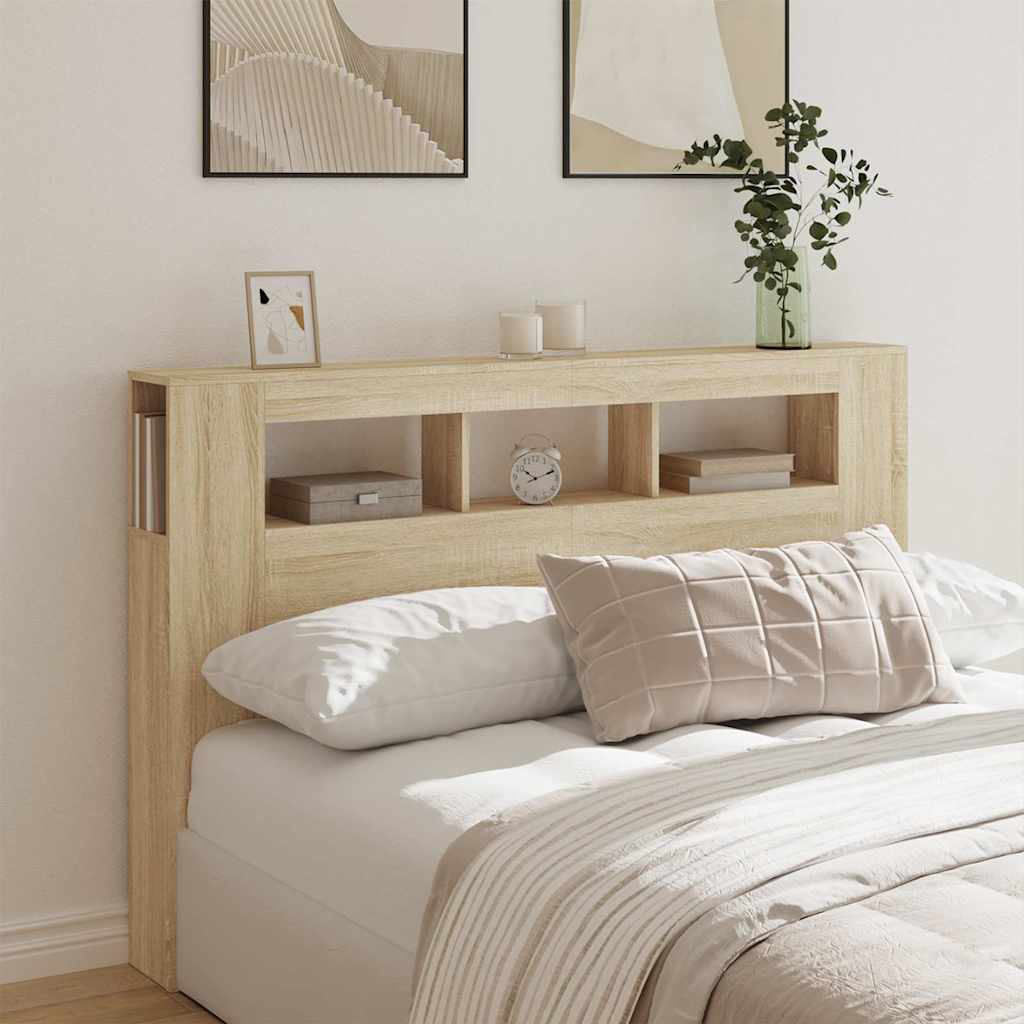 vidaXL Tête de lit à LED chêne sonoma 160x18,5x103,5cm bois ingénierie - 3