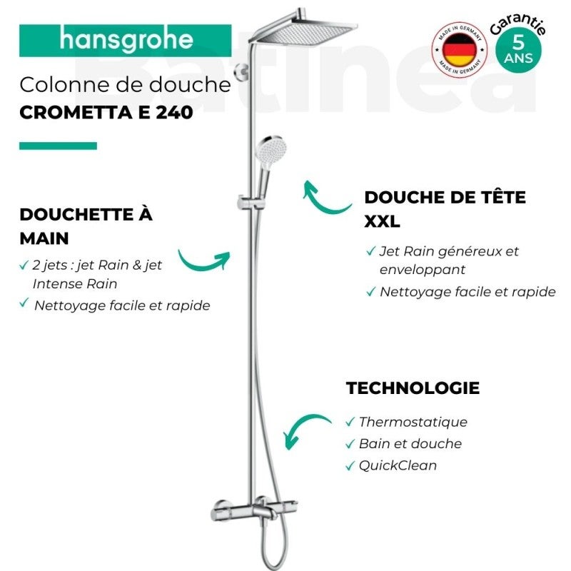 Colonne bain douche thermostatique HANSGROHE Crometta E 240 chromé - 5