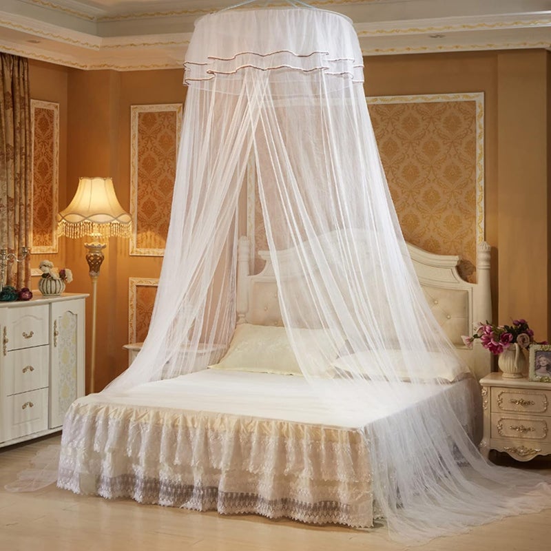 Kopuła Sufitowa Mała Świeża Moskitiera Okrągła Księżniczka - z Świecącą Dekoracją Motylkową, Biała