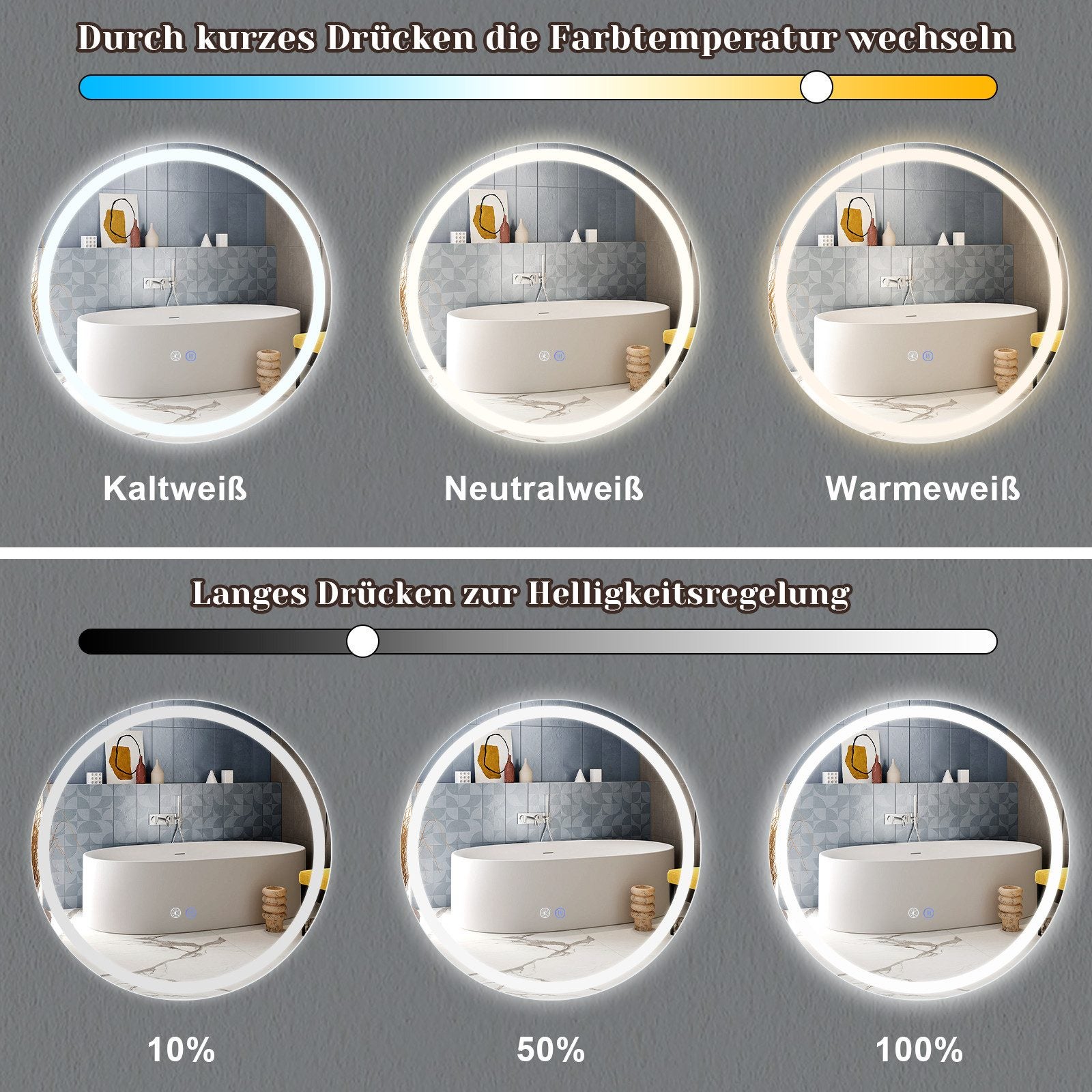 RELAX4LIFE Miroir Mural Salle de Bain LED avec 3 Couleurs & Lumiosité