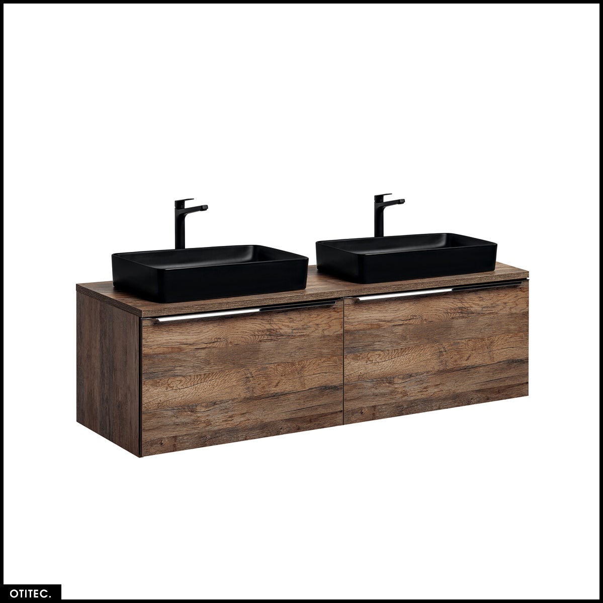 Muebles bajo lavabo - 160 cm - con 2 lavabos sobre encimera y tablero - bold oak