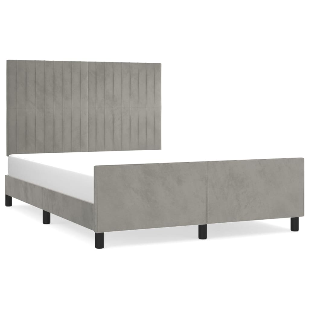 Cadre de lit sans matelas en velours gris clair pour la chambre, 140 × 200 cm - 2