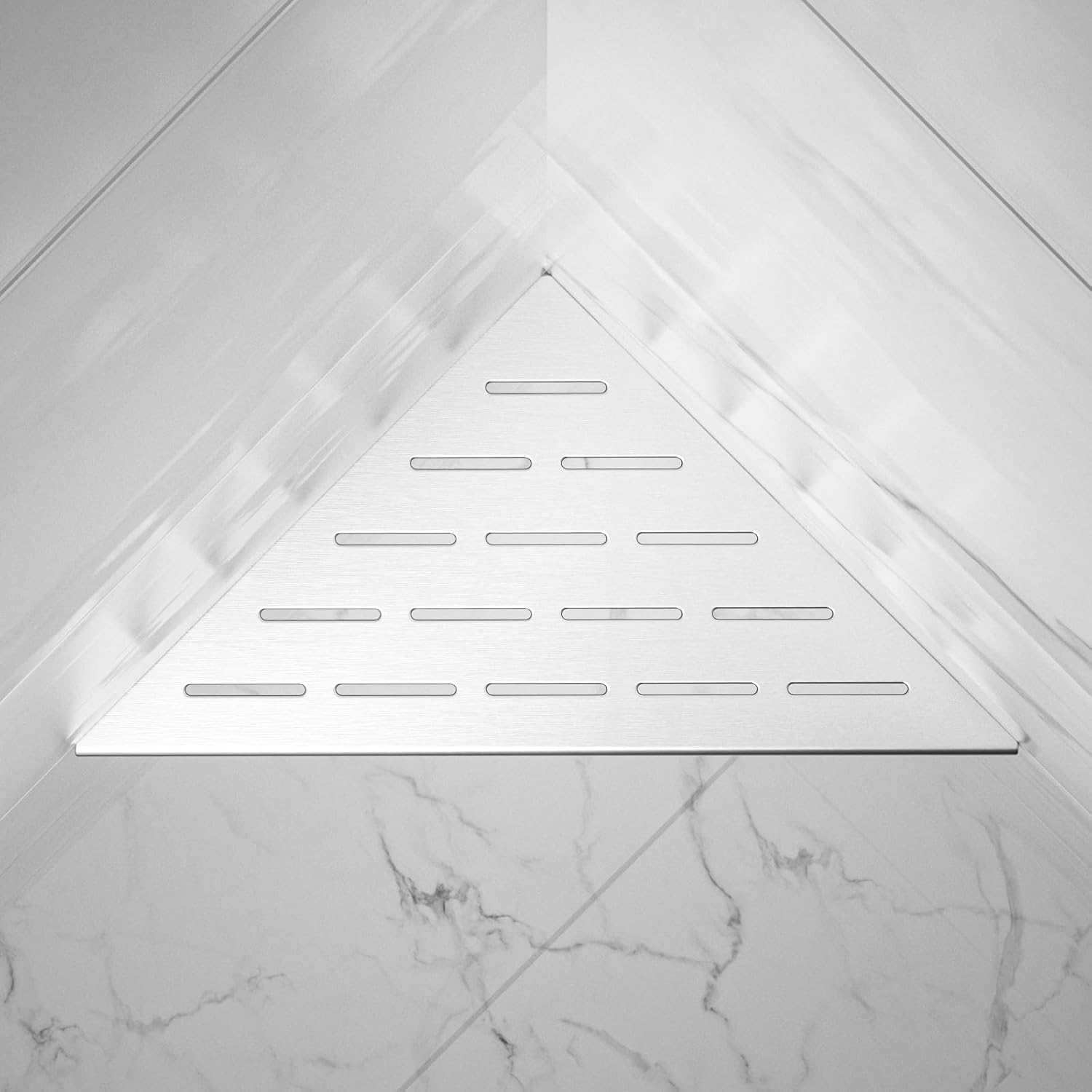Lot 2 étagères d'angle pour douche en acier inox 304, pour carrelage, niche, rénovation salle de bain (brossé, 254 mm). - 4