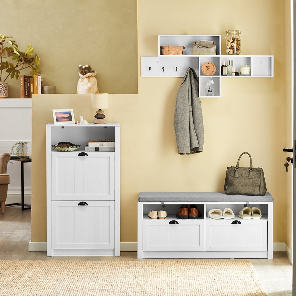 Sapateira com 2 portas basculantes Sapateira estreita Organizador de sapatos Branco 60 x 24 x 110 cm FSR87-K-W SoBuy PT - 2