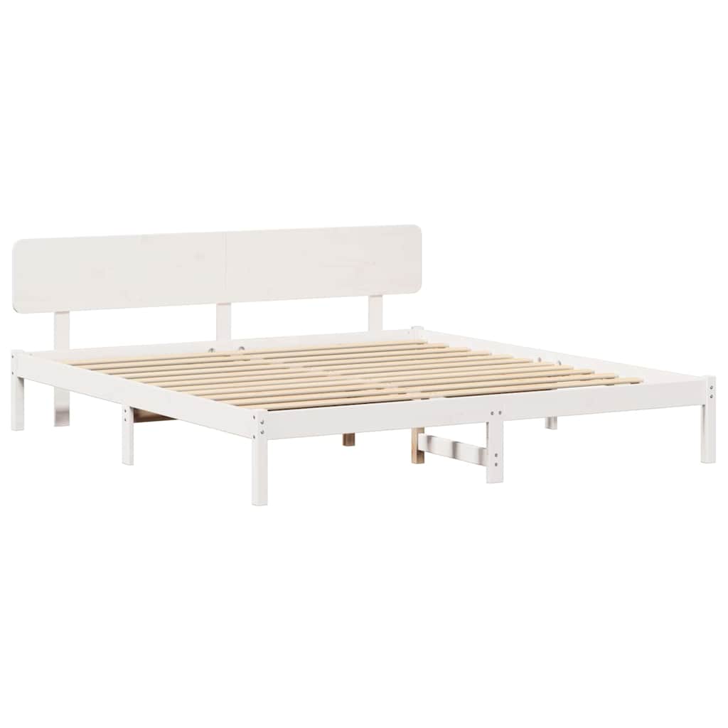 Łóżko Drewniane Białe Rama Łóżka Ze Stelażem Drewniana Łóżko Do Sypialni Pokoju 180 x 200 cm