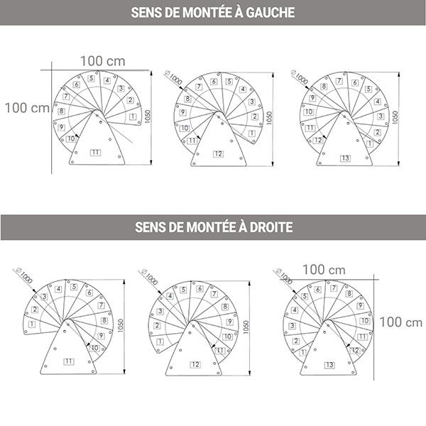 Escalier colimaçon 15 marches - Hauteur à franchir 3.04 à 3.52m - Structure noire et marche hêtre - Diamètre 100cm - VENE100/NH-15 - 6