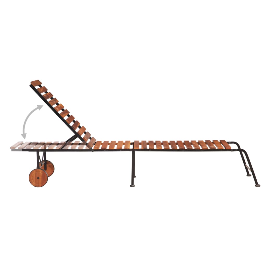 Chaise longue avec pieds en acier Bois d'acacia massif - 5