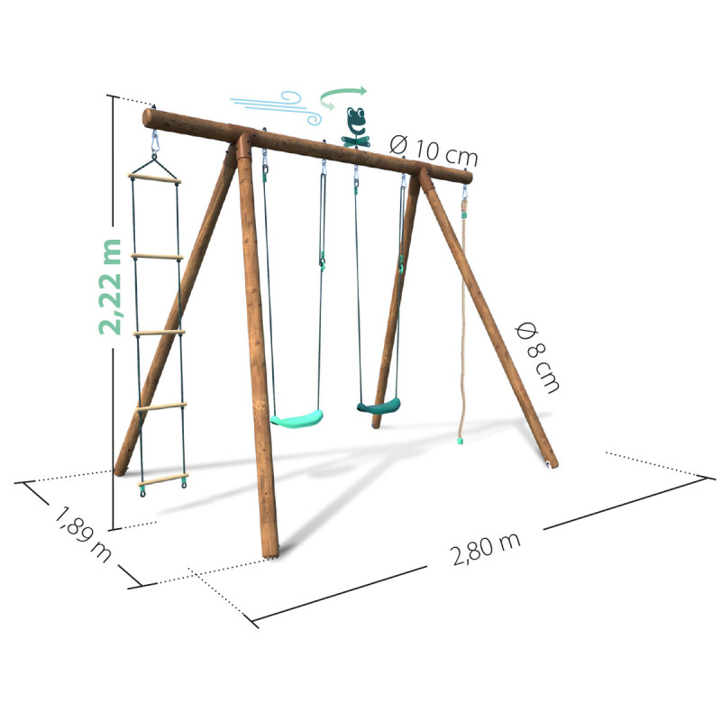 Portique en bois rond 4 agrès avec corde et échelle ERNEST - 4