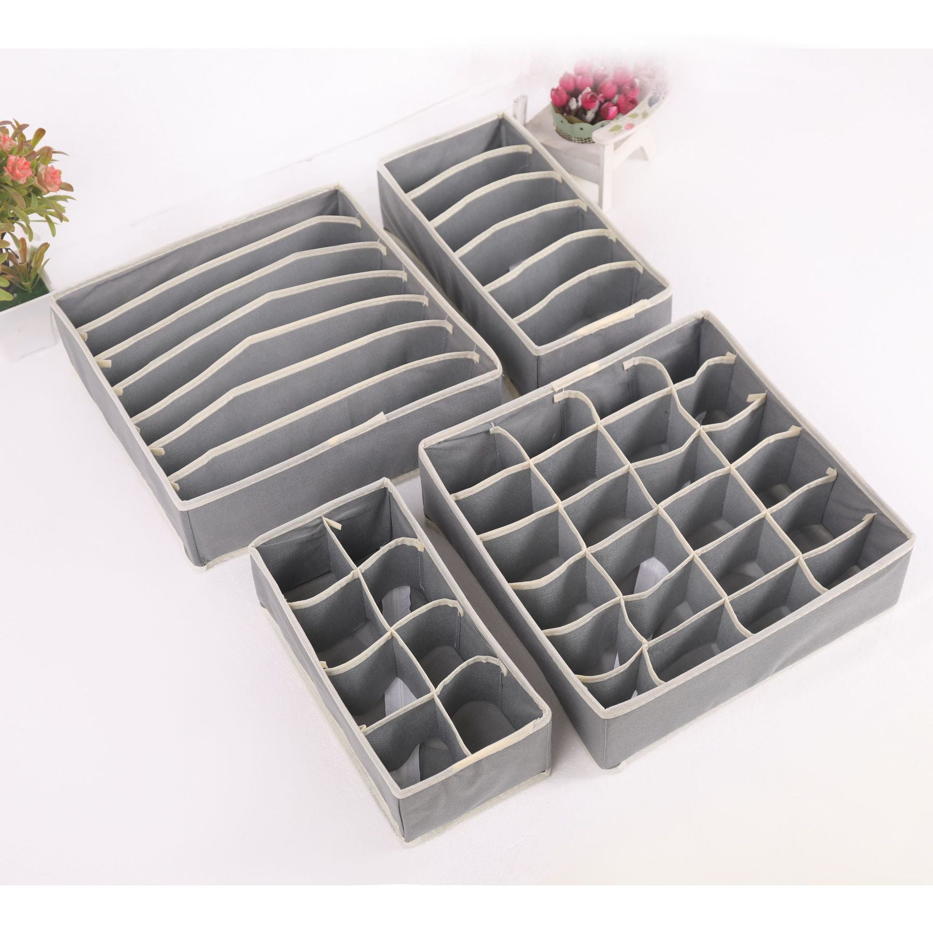 Joyoldelf Lot De 12 Organisateur Tiroir, Organiseurs De Sous-Vêtements, Chaussettes Et Soutiens-Gorge, Boite Rangement Vetement Pliable, Rangement Sous Vetement, Organisation De Garde-Robe(Gris Clair