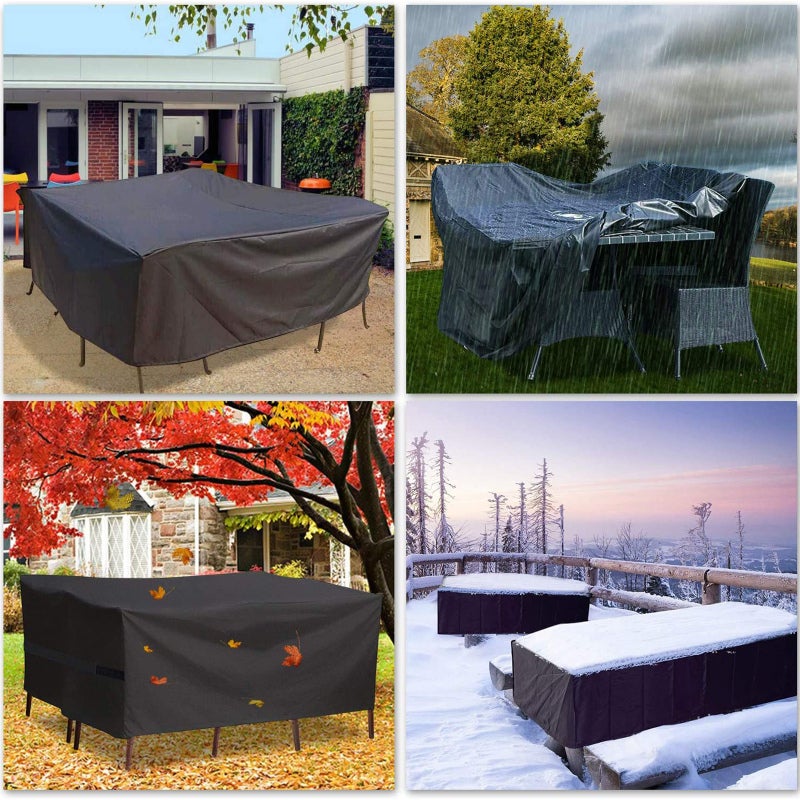 Housse de protection rectangulaire noire pour meubles de jardin 200 x 160 x 70 cm, tissu Oxford 420D résistant et indéchirable avec revêtement argenté - 2