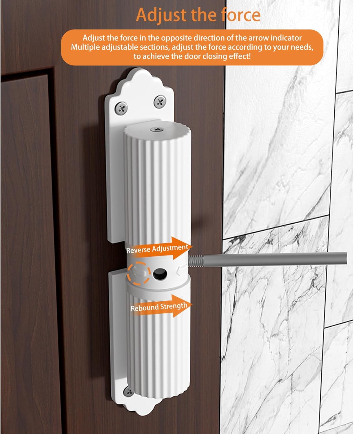 (Blanc) Ferme Porte Automatique,Ferme Porte Force De Fermeture Réglable,Groom Fermeture Porte Avec 6 Vis Et Tige De Réglage, Fermeture Porte Adapté - 4