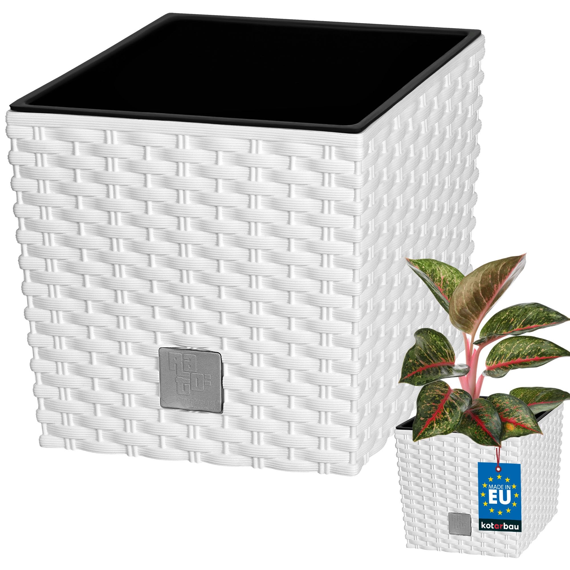 Donica doniczka 20 cm ogrodowa rattan biała balkon taras kwiaty wkład ogród - KOTARBAU