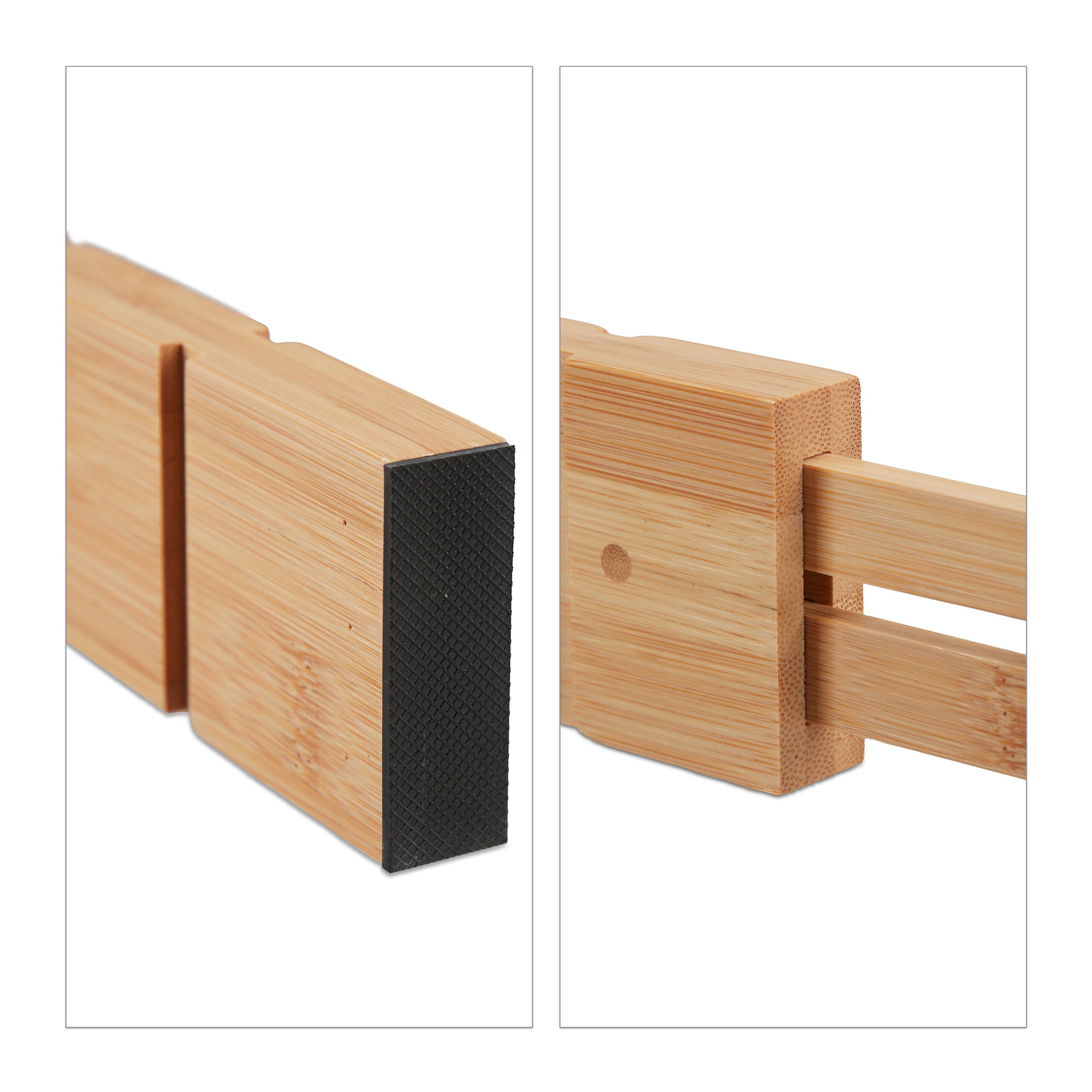 Séparateurs de tiroirs de cuisine, lot de 10, longueur réglable de 34 à 44 cm, bambou et silicone, naturel et noir, Relaxdays - 8